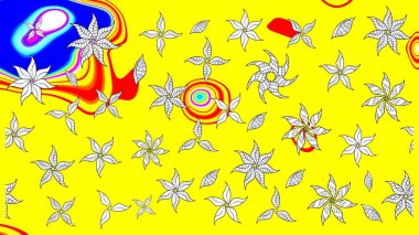 Sarı kıvırcık çiçekler sarı renkte şekillenir. Raster illüstrasyonu. Klasik çiçek tasarım elementleri.