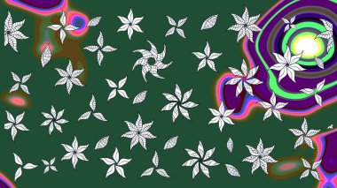 Suluboya çizimi. El çizimi. Yeşil renkli çiçekler. Çiçekli çizim deseni.