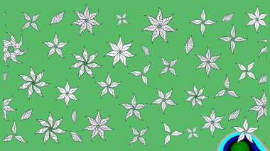 Çok yeşil zarif küçük çiçekler ve yeşil renkli komik böcekler, raster desen, illüstrasyon.