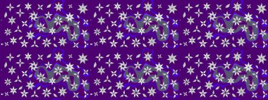 Bahar çiçekleri dallı desen, mor renkler ve çiçek silueti. Raster deseni.