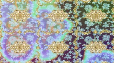 Lüks, kraliyet ve Viktorya dönemi konsepti. Raster klasik barok çiçek deseni altın rengi. Tarafsız renklerdeki altın desenler ve altın elementler. Süsleme.