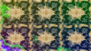 Raster geleneksel altın eskiz deseni yeşil renklerde. Barok tarzında eskiz doğulu süsü..