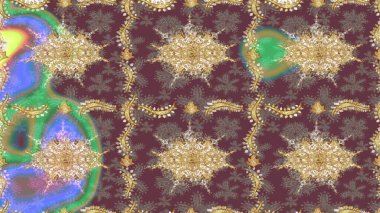 Raster illüstrasyonu. Kahverengi renkli ve altın elementli klasik eskiz deseni.