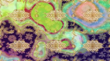 Tarafsız renkler ve altın elementler. Raster altın çiçek süsü brokar kumaş ve cam desenli. Çiçek desenli altın metal. Altın deseni çiz.