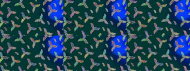 Soyut duvar kâğıdı, ambalaj dekorasyonu. Kışın sembolü, mutlu noeller, mutlu yeni yıl kutlaması Raster illüstrasyonu. Basit bir kar tanesi. Mavi, yeşil ve mor renkli şirin kar taneleri.