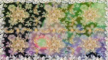 Doğu tarzı element. Altın desenli çiçek dekoru. Davetiyeler, kartlar, web sayfası için Raster illüstrasyon. Tarafsız renklerde altın element. Çizgi sanatı tasarım şablonu için sınırsız sınır.