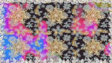 Raster geleneksel oryantasyon süsü. Gri renkli ve altın elementli altın desenli. Kusursuz klasik altın desen.