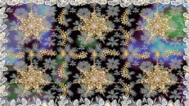 Kusursuz oryantal klasik altın desen. Gri renklerde altın tekrarlayan elementler içeren Raster soyut arkaplanı.