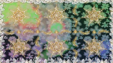 Altın şablon. Kart, duvar kağıdı, ambalaj ve tekstil için klasik tasarım. Klasik çiçek dokusu. Gri renkli Royal retro. Raster illüstrasyonu. Kusursuz desenli altın elementler.