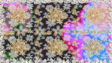 Duvar kâğıdı barok, İspanyol kumaşı. Kusursuz raster arka plan. Gri renklerdeki altın elementler. Çiçek deseni. Şekil grafik deseni.