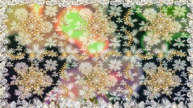 Tarafsız renkler ve altın elementler. Çiçek desenli altın metal. Kusursuz altın desen. Raster altın çiçek süsü brokar kumaş ve cam desenli..