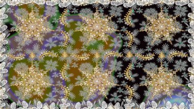 Kusursuz altın desen. Raster altın çiçek süsü brokar kumaş ve cam desenli. Altın elementli gri renkler. Çiçek desenli altın metal..