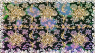 Gri renkli ve altın elementli altın desenli. Kusursuz desenli oryantal süs. Çiçek kiremitleri. İslam tasarımı. Raster altın tekstil baskısı.