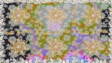 Raster Golden Mehndi kusursuz desen. Kına dövmeli süs çiçekleri, altın çıkartmalar, mehndi ve yoga tasarımı, kartlar ve parmak izleri. Gri renklerde desen.