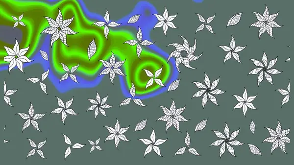 El çizimi. Raster illüstrasyonu. Çiçekli, yapraklı, çiçek desenli çizim..