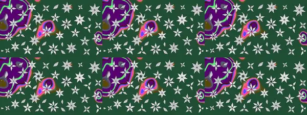 Yeşil renkli çiçekler. Çiçek süslemeli çizim deseni. Raster illüstrasyonu.