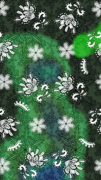 Küçük çiçekteki sevimli çiçek deseni. Raster deseni. Yumuşak, yeşil renkli yaz çiçekleri. Raster illüstrasyonu.