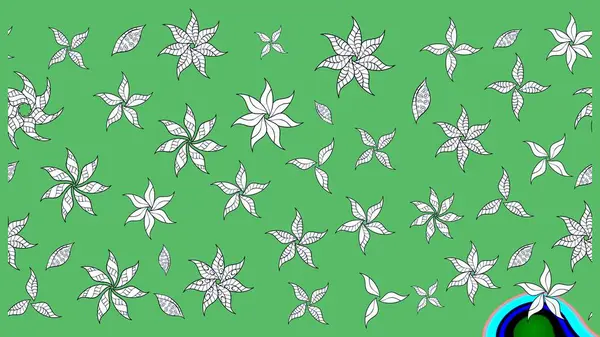 Çok yeşil zarif küçük çiçekler ve yeşil renkli komik böcekler, raster desen, illüstrasyon.