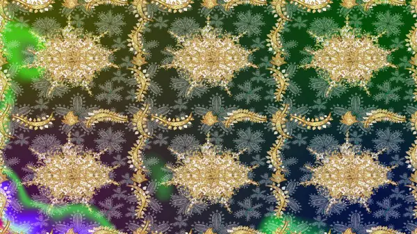 Raster geleneksel altın eskiz deseni yeşil renklerde. Barok tarzında eskiz doğulu süsü..