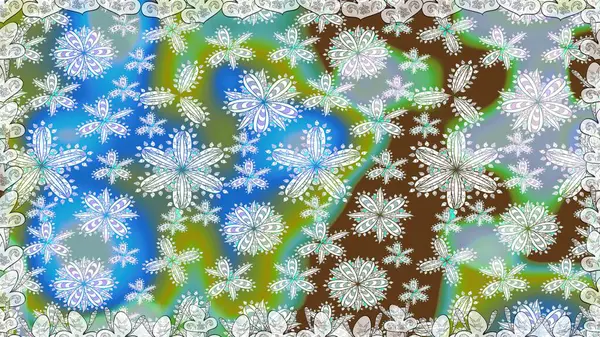 Küçük çiçekte hoş bir çiçek deseni var. Mavi renkler ve parlak çiçekler üzerinde soyut, pürüzsüz desen. Çiçek elementli zarif raster dokusu..