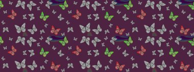 Sonsuz. Çizim, karalama, karalama. Moda Kumaşı Tasarımı. Kelebekli soyut çiçek arkaplanı çiz. Raster..