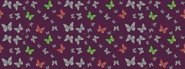 Parmak izi dokuları için sevimli kelebek çizimi deseni. Giysi tasarımı için dekor arka planı. Kahverengi kelebek deseni. Raster illüstrasyonu.