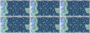 Mavi renkte etnik çiçeklerle kusursuz bir desen. Raster Çiçek İllüstrasyonu güzel tekstil..