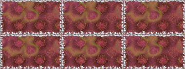 Renkli Yaz Temalı Kusursuz Arkaplan. Raster illüstrasyonunda kusursuz çiçek deseni. Düz Çiçek Elementleri Tasarımı. Kahverengi renkte çiçekler.