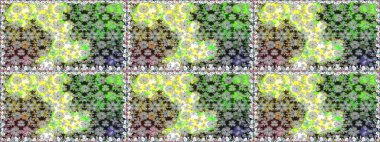 Renkli grunge soyut arkaplanı kologri çiçeklerle süslüyor. İşlemeli çiçekli, dikişsiz desen. İzler, kumaş, duvar kağıtları, tekstil için raster dokusu.