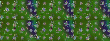 Çiçekli karalama şeklinde Raster çiçek deseni. Yumuşak, yaz çiçekli arka plan. Yeşil renkte çiçekler.