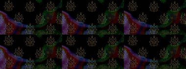 Çiçekli ipek eşarp. 1950-1960 motifleri. El çizimi çiçek unsurları olan soyut çizim raster deseni. Retro tekstil tasarım koleksiyonu. Siyah üstüne siyah..