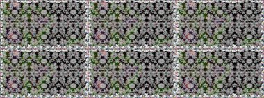 Raster Çiçek İllüstrasyonu güzel tekstil. Gri renkli etnik çiçeklerle kusursuz bir desen..