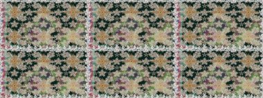 Elle boyanmış suluboya, dikişsiz çiçekler ve bitkiler. Gri renkli çiçekler.