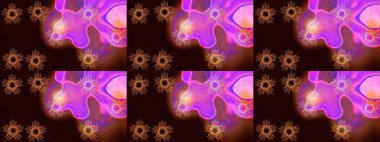 Kar tanelerinin soyut arkaplanlı Noel şablonu. Siyah, kahverengi ve mor kar taneleri. Raster illüstrasyonu. Renkler. Noel ve Yeni Yıl moda baskıları için tatil tasarımı.