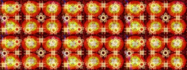 Kırmızı, turuncu ve sarı kar taneleri. Kar tanelerinin soyut arkaplanlı Noel şablonu. Renkler. Raster illüstrasyonu. Noel ve Yeni Yıl moda baskıları için tatil tasarımı.