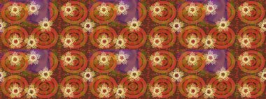 Kış konsepti Düz yatıyordu. Kahverengi, turuncu ve mor renkte kar tanelerinden oluşan kış deseni. Raster illüstrasyonu.