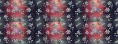 Çiçekli bahar çiçekleri. Küçük çiçekte güzel bir desen. Küçük renkli çiçekler. Moda baskıları için zarif bir şablon. Motley illüstrasyonu.