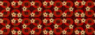 Kırmızı, kahverengi ve sarı kar tanelerinden izole edilmiş. Güzel bir kış süsü. Kar taneleri koleksiyonu. Raster illüstrasyonu.