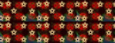 Kış kar taneleri, raster arka plan. Yüzey için tekrarlanan doku, ambalaj kağıdı, kahverengi, kırmızı ve siyah renkte kar tanesi.