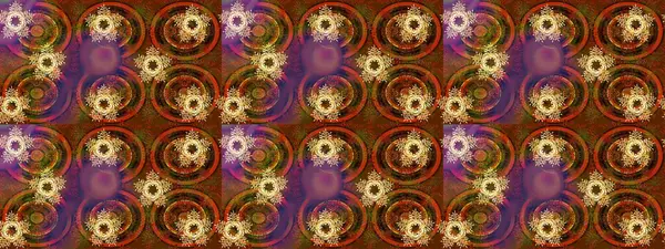 Düz yatıyordu. Kahverengi, mor ve turuncu renklerdeki kar tanelerinden oluşan kış deseni. Raster illüstrasyonu. Kış konsepti.