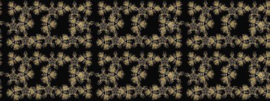 Kar tanelerinin soyut arkaplanlı Noel şablonu. Siyah, kahverengi ve sarı kar taneleri. Raster illüstrasyonu. Noel ve Yeni Yıl moda baskıları için tatil tasarımı.