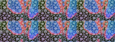 Küçük çiçekteki sevimli çiçek deseni. Bir sürü mavi soyut çiçekli tropikal eskiz deseni. Varicoloblue raster çizimi.