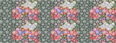 Düz Çiçek Elementleri Tasarımı. Renkli Bahar Teması eskiz kalıbı. Çiçekli çiçek deseni, suluboya. Raster illüstrasyonu. Yeşil renkte çiçekler.