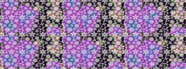 Menekşe arkaplanda. Çocuksu tasarım. Elle çizilmiş çiçek desenli Raster çizimi. Tekstil, kumaş, ambalaj, hatıra defteri için güzel çiçek arkaplanı..