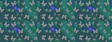 Çizim kalıbı. Mavi, şirin arka planda kelebekler. Raster. Kağıt, kumaş ve ambalaj için uygun.