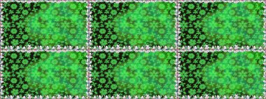 Düz Çiçek Elementleri Tasarımı. Sevimli çiçek raster deseni. Renkli Yaz Temalı Kusursuz Arkaplan. Yeşil renkte çiçekler.