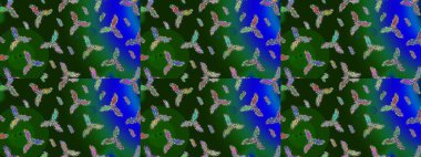 Kar taneleri, kar yağışı. Düşen Noel stili kar taneleri. Güzel, yeşil, gri ve mavi kar taneleri renkli bir arka planda izole edilmiş. Görüntü.