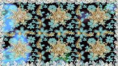 Klasik klasik klasik arka plan. Kusursuz klasik raster altın desenli. Raster illüstrasyonu. Tarafsız renklerde, altın elementlerle kusursuz desen. Geleneksel oryantasyon süsü.