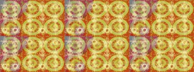 Çiçek ve yapraklı karalama şeklinde Raster çiçek deseni. Sarı, nötr ve turuncu renklerde bahar çiçekleri. Raster illüstrasyonu.