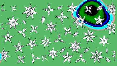 Parlak renkli fantezi çiçekleri, yapraklar, yeşil renkli tomurcuklar. Suluboya el çizimi elementli çiçek çizimi deseni.